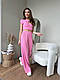 Жіночий базовий стильний літній прогулянковий костюм двійка трикотаж рубчик футболка топ штани прямі палаццо, фото 5