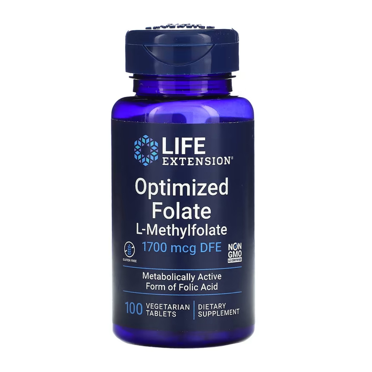 Оптимізований фолат Life Extension Optimized Folate 1700 мкг ХФЕ 100 вегетаріанських таблеток, фото 1