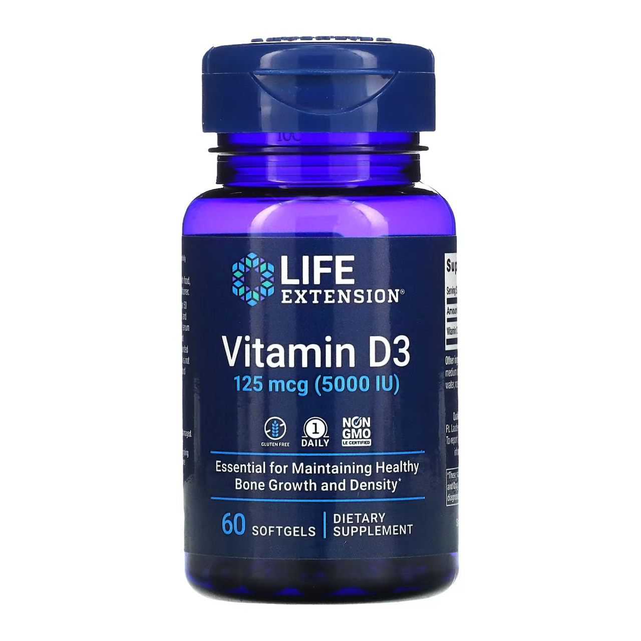 Вітамін Д3 Life Extension Vitamin D3 125 мкг (5000 МО) 60 веганських капсул, фото 1