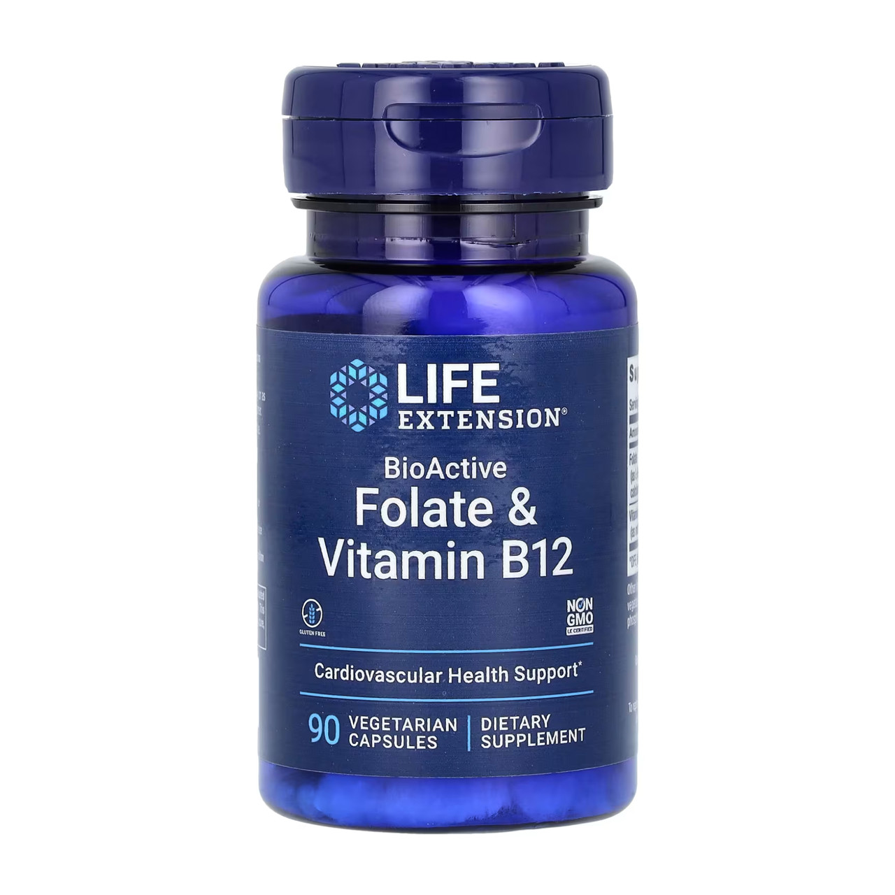 Фолат та B12 Life Extension BioActive Folate & Vitamin B12 90 вегетаріанських капсул, фото 1