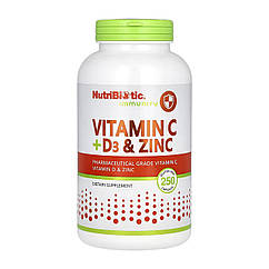 Вітаміни C + D3 та цинк NutriBiotic Immunity Vitamin C + D3 & Zinc 250 капсул