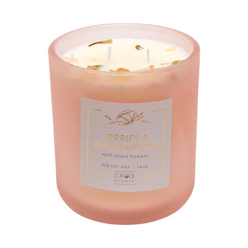 Свічка ароматична «Berries & Watermelon» з ароматом стиглих ягід та свіжого кавуна у скляній склянці 9,5*11см, фото 1
