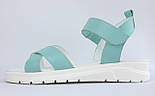 Бірюзові шкіряні босоніжки на липучках літнє жіноче взуття Cosmo Petalli X JB Tiffany Cosmo Shoes Petalli X JB Tiffany Blue, фото 4