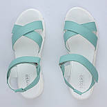 Бірюзові шкіряні босоніжки на липучках літнє жіноче взуття Cosmo Petalli X JB Tiffany Cosmo Shoes Petalli X JB Tiffany Blue, фото 6