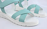 Бірюзові шкіряні босоніжки на липучках літнє жіноче взуття Cosmo Petalli X JB Tiffany Cosmo Shoes Petalli X JB Tiffany Blue, фото 7
