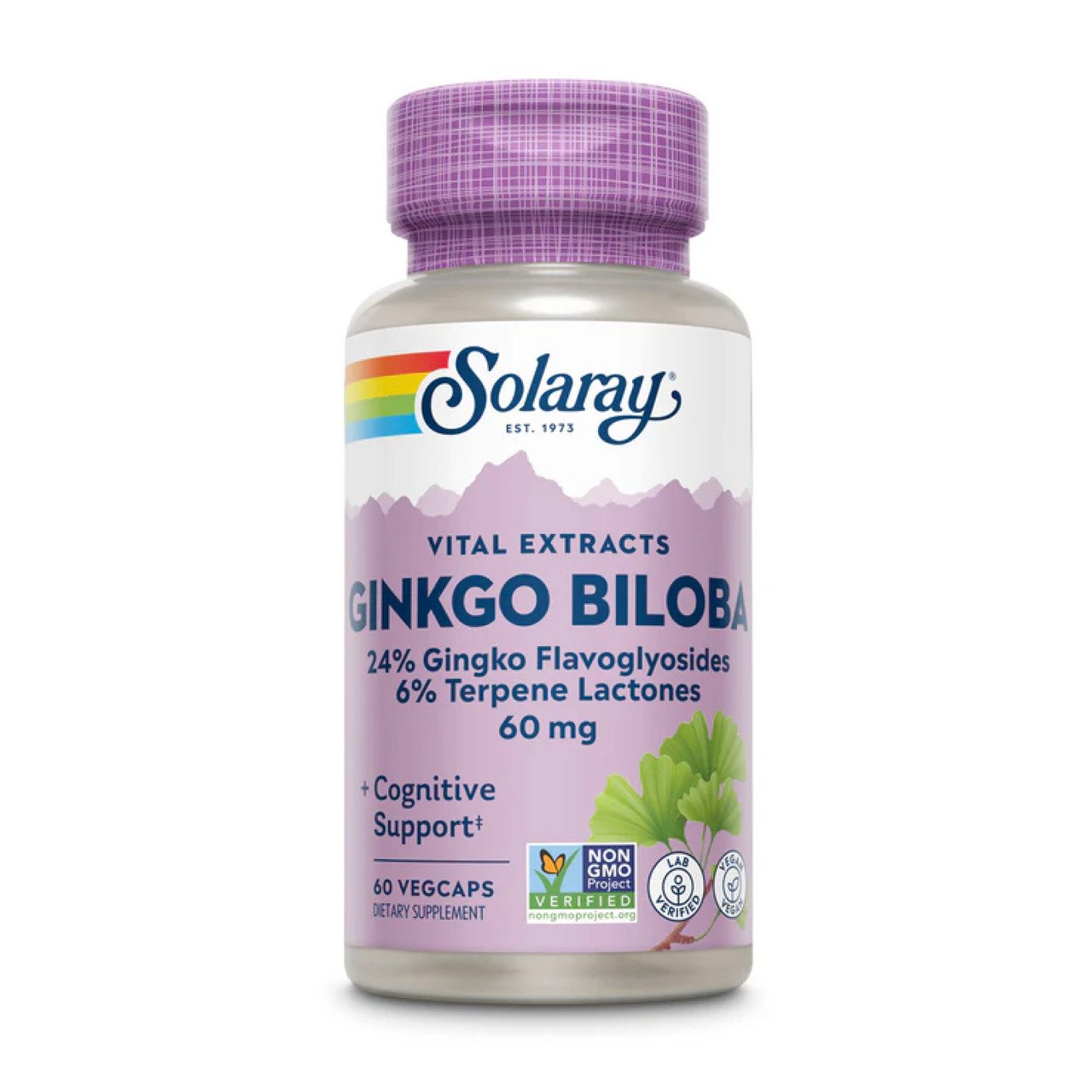 Гінкго білоба екстракт листя Solaray Ginkgo Biloba 60 мг, 60 вегетаріанських капсул, фото 1