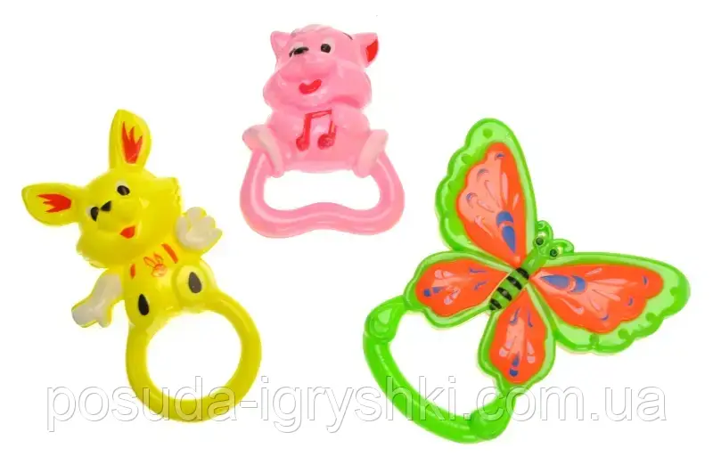 Набір брязкалець пластикових 3шт в пакеті 512. Розмір брязкальця 10см., фото 1