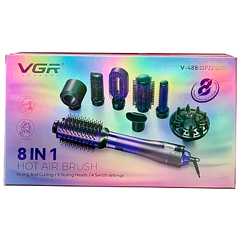 Фен-щітка стайлер VGR 8 в 1 V-488 PURPLE, 8 насадок, 4 режими (12)