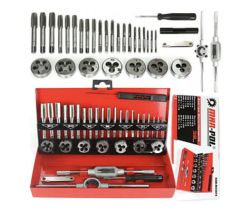 Набір мітчиків і плашок Mar-Pol M55873 — 32 шт., М3–М12, швидкорізальна сталь, металевий кейс, Польща