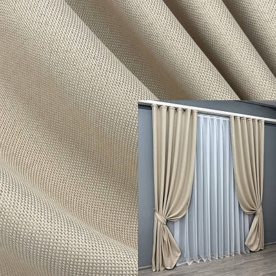 Комплект штор (2шт. 1,5х2,7м.) льон-блекаут рогожка, колекція "Льон Мішковина". Колір холодний бежевий. Код 1080ш 30-891