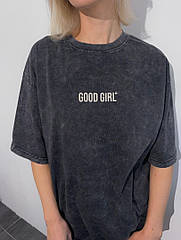 Футболка оверсайз тай-дай стиль сіра жіноча з принтом молодіжна Туреччина подовжена