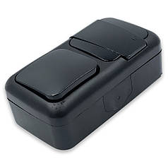 Вимикач зовнішній і розетка із заземленням Viko Palmiye Чорний (90555181)