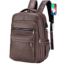Чоловічий рюкзак Lorian зі штучної шкіри з відділенням для ноутбука темно-коричневий з USB-портом, фото 3