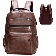 Чоловічий рюкзак Lorian зі штучної шкіри з відділенням для ноутбука темно-коричневий з USB-портом, фото 4