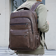 Чоловічий рюкзак Lorian зі штучної шкіри з відділенням для ноутбука темно-коричневий з USB-портом, фото 5