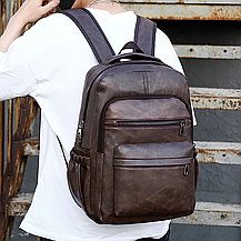 Чоловічий рюкзак Lorian зі штучної шкіри з відділенням для ноутбука темно-коричневий з USB-портом, фото 2
