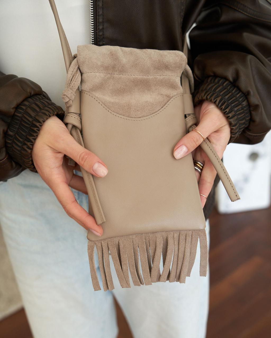 Жіноча сумка Welassie з натуральної шкіри з однією внутрішньою кишенею кавова "Рей"