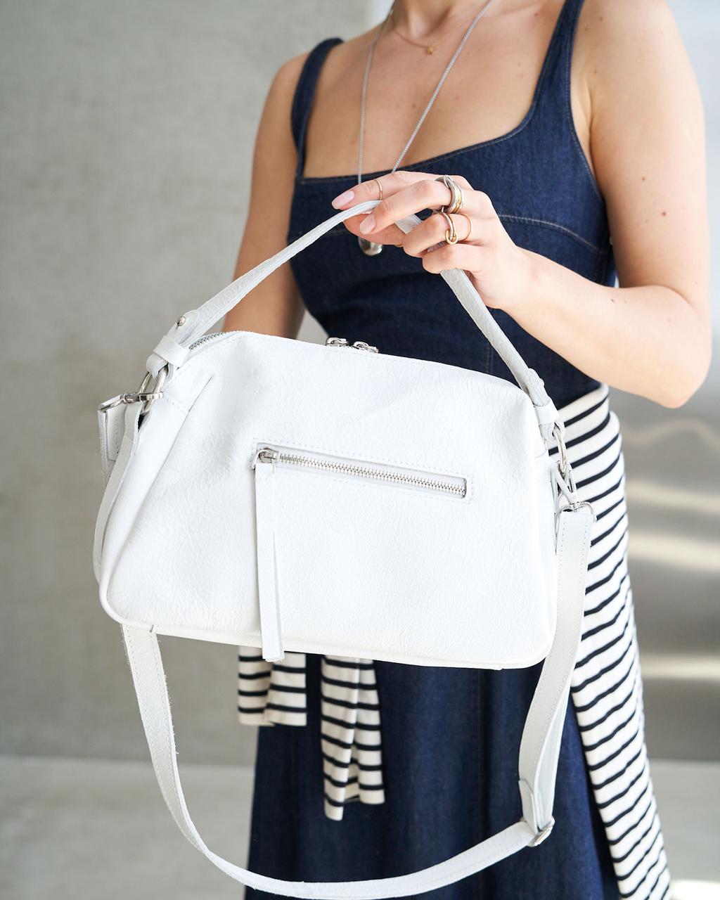 Жіноча сумка кросбоді Welassie з натуральної шкіри з тильною кишенею біла "Фрея"