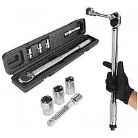 Динамометричний ключ Mar-Pol 1/2" 28-210 Нм 470 мм + головки 17, 19, 21 мм та подовжувач 125 мм (M53589)