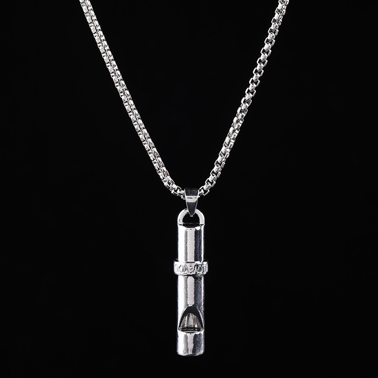 Ланцюг із кулоном свисток сріблястого кольору Stainless Steel розмір 45х10 мм розмір ланцюга 70 см 3 мм