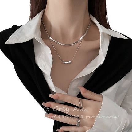 Ланцюг снейк із кулоном двошарова сріблястого кольору Stainless Steel застібка карабін довжина 45-50 см, фото 2