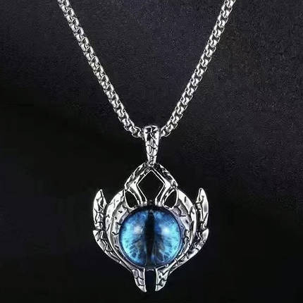 Ланцюг із кулоном із синім оком сріблястого кольору Stainless Steel розмір 45х35 мм розмір ланцюга 70 см 3 мм, фото 1