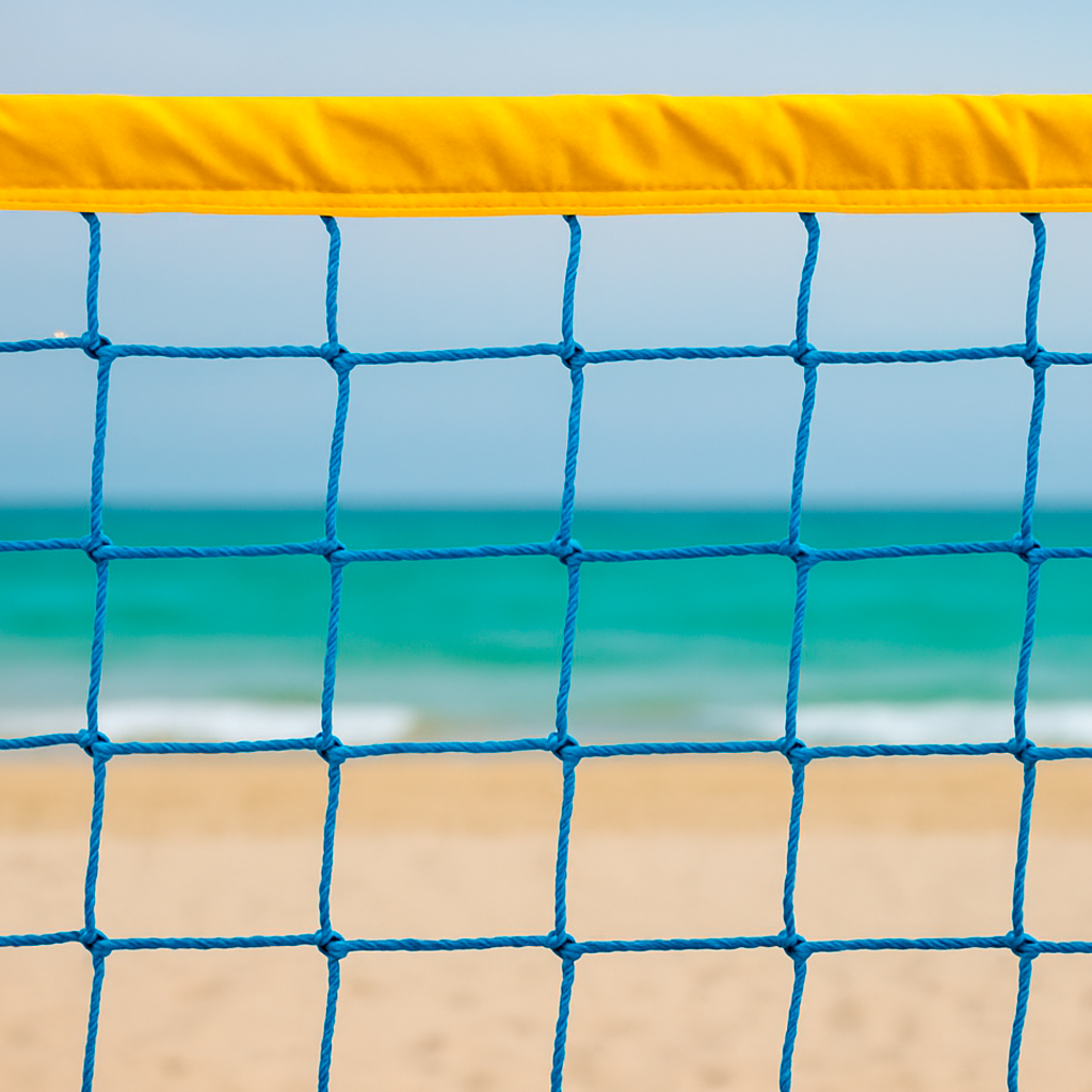 Сітка для волейболу «БРЕНД 15 НОРМА» з написами "S4S.in.ua Beach volleyball", синьо-жовта
