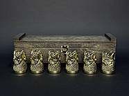 Набір 6-ти бронзових чарок "Царський улов" в кейсі з фанери, фото 2