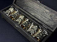 Набір 6-ти бронзових чарок "Царський улов" в кейсі з фанери, фото 3