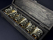 Набір 6-ти бронзових чарок "Царський улов" в кейсі з фанери, фото 4