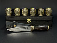 Набір 6-ти бронзових стопок "Бочка" з ножем в кейсі з екошкіри, фото 3