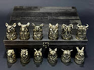 Набір 12-ти бронзових стопок "Мисливські" в дерев'яній коробці, фото 5