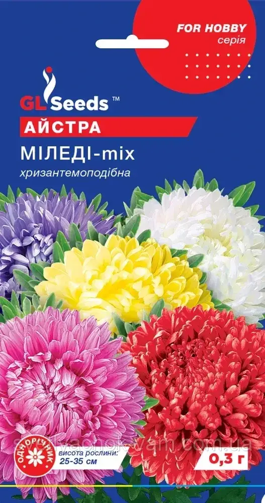 Астра Міледі компактна півоновидна карликова суміш суцвіття густомахрові, пакування 0,3 г