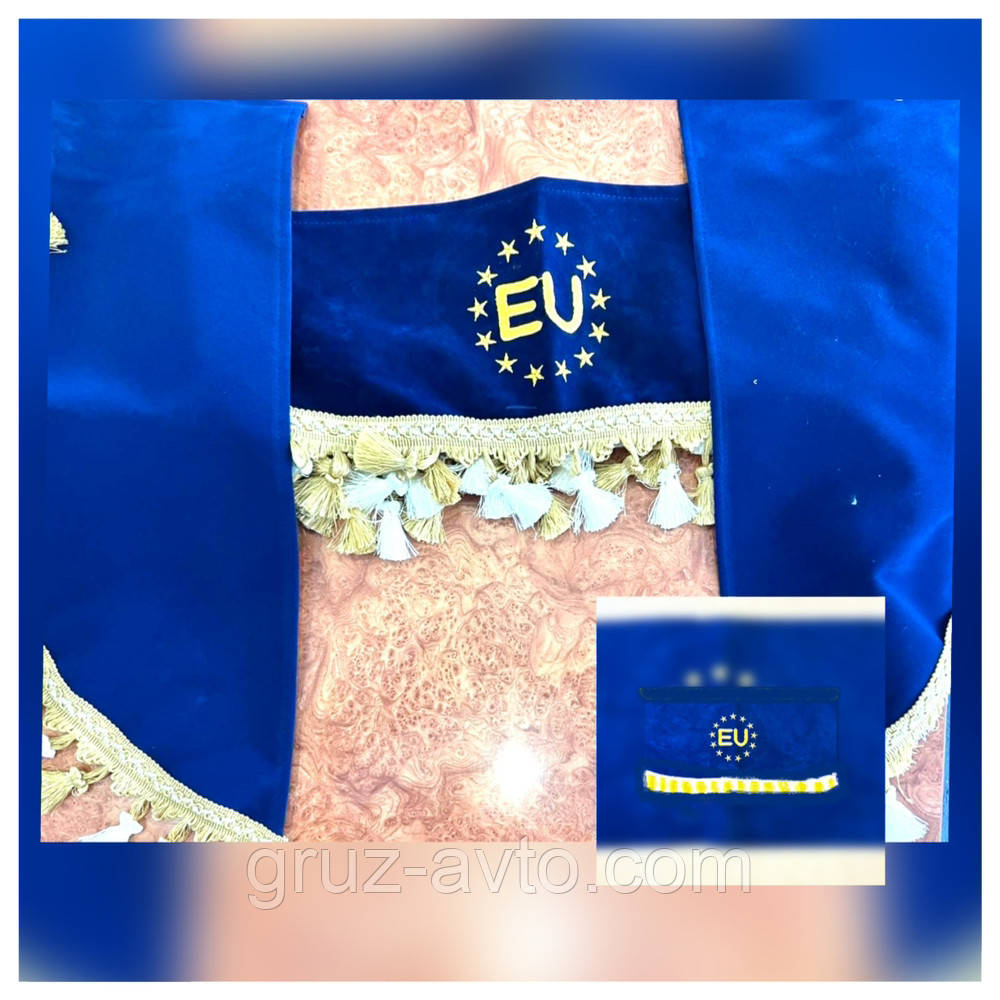 Штори в кабіну вантажного автомобіля велюрові лобове скло-1 та бічні-2 колір синій EVRO, фото 1