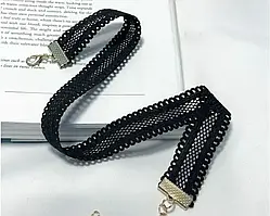 Чокер широкий на шию чорний ажурний 03