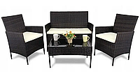 Комплект меблів з ротангу (Диван + 2 крісла + стіл) для саду кафе тераси, Коричневий