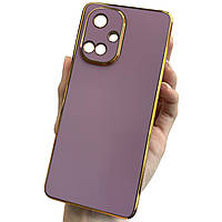 Чохол для Tecno Camon 19 (Cl6n) чорничний із золотим обідком силіконовий глянцевий