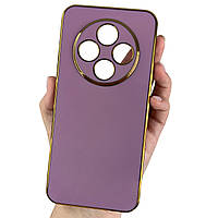 Чохол для Tecno Spark 30C (KL5n) чорничний із золотим обідком силіконовий глянцевий