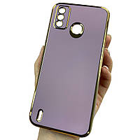 Чохол для Tecno Spark 6 Go (KE5) чорничний із золотим обідком силіконовий глянцевий