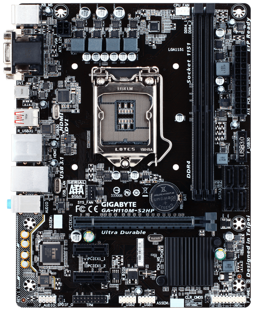 Материнська плата Gigabyte GA-H110M-S2HP rev.1.0 LGA 1151v1 (GA-H110M-S2HP REV.1.0) Б/В