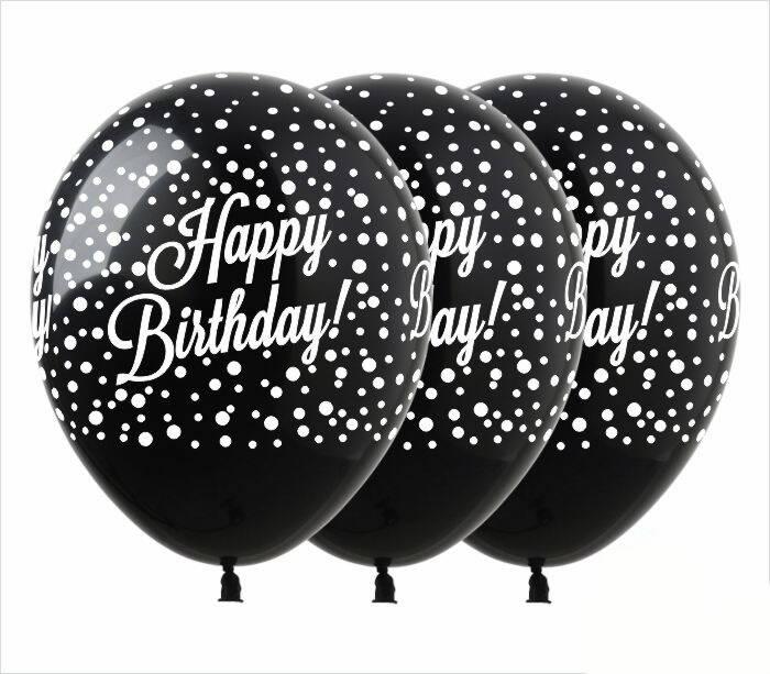 Кульки 12" "Happy Birthday" конфетті на чорному, 5ст., ЦІНА ЗА УП. 50ШТ, пак.20*15см, фото 1