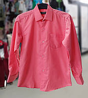 Однотонная сиреневая розовая рубашка с длинным рукавом на мальчика подростка 9-12л детская молочная школьная шведка