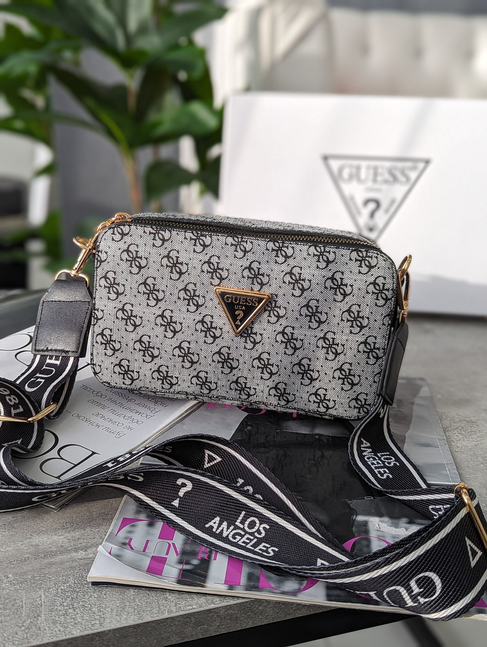 Жіноча сумка Guess The Snapshot Bag Grey Сіра Екошкіра Крос Боді на 2 відділення широкий ремінь Гесс, фото 1
