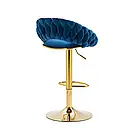 Дизайнерський барний стілець лофт FARVIZO зі спинкою, велюровий на золотій ніжці з регуляцією висоти, синій, фото 2