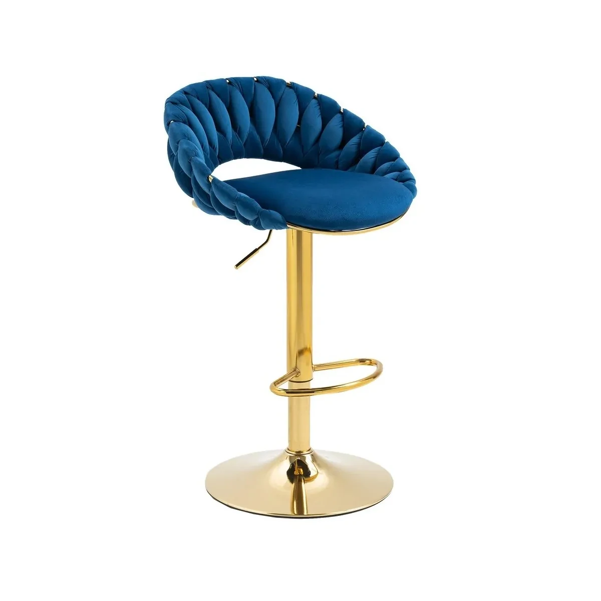 Дизайнерський барний стілець лофт FARVIZO зі спинкою, велюровий на золотій ніжці з регуляцією висоти, синій, фото 1