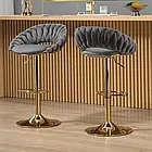 Дизайнерський барний стілець лофт FARVIZO зі спинкою, велюровий на золотій ніжці з регуляцією висоти, синій, фото 9