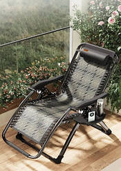 Розкладне садове крісло шезлонг лежак зі столиком — підсклянником із ротанга Zero Gravity WCG S-10