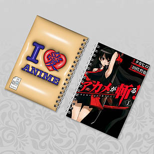 Блокнот Аніме А6 на пружині в клітинку Akame ga Kill! / Убивця Акаме 48 аркушів 012