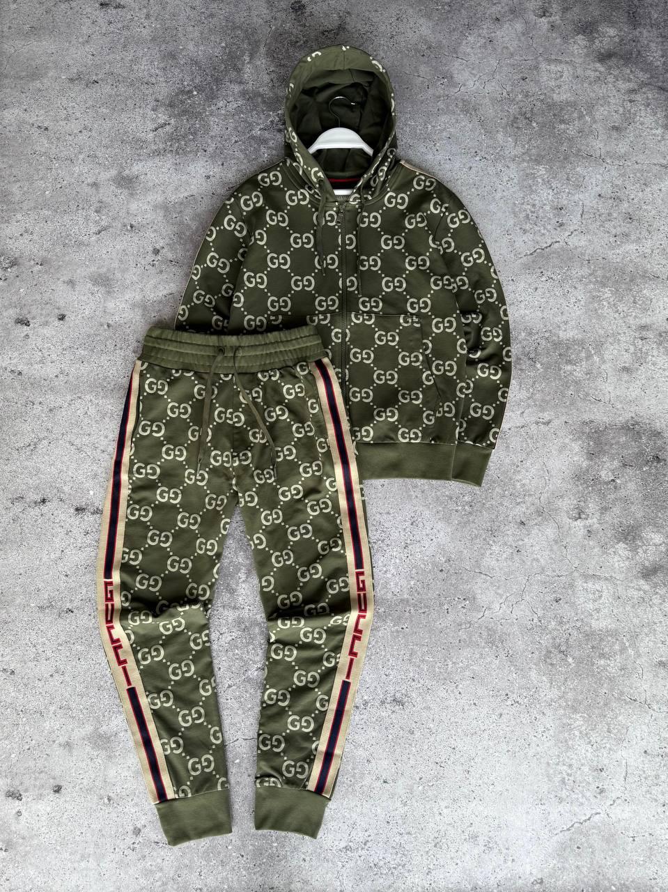 Спортивний костюм комплект хакі весна-сень олімпійка та штани фірмовий Gucci Classic (Гуччі), фото 1