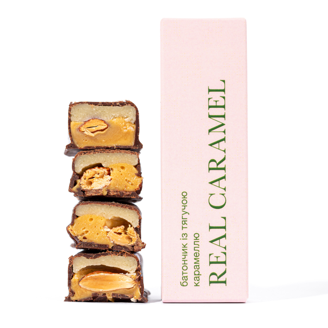 Батончик real caramel з тягучою карамеллю, 50г